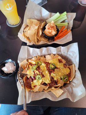 Sun-dried Tomato Hummus and Vegan Chili Cheese Nachos at Escape Velocity Brewing in Lafayette