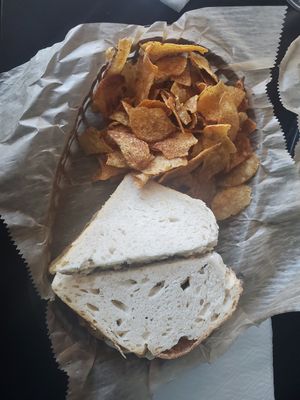 Muffuletta with homemade potato chips at Escape Velocity Brewing in Lafayette