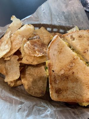 Curried chickpea salad on sourdough  at Escape Velocity Brewing in Lafayette