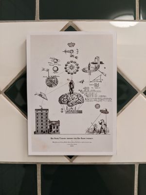 Herrentoilette: Damit es beim Pinkeln nicht langweilig wird. 😉 at Das Kaff - Bagel Bar & Coffee Salon in Muelheim