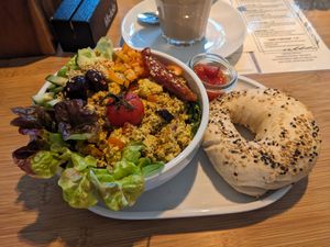 Scrambled tofu at Das Kaff - Bagel Bar & Coffee Salon in Muelheim
