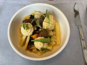 Lentil falafel with roasted vegetables  at ROSE in Hayingen
