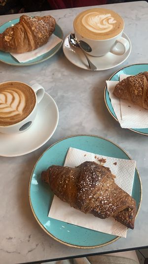 lattes and croissants  at Gordon St Coffee in Edinburgh