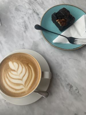 latte and brownie  at Gordon St Coffee in Edinburgh