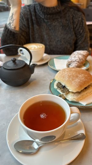 Vegan Haggis and croissants   at Gordon St Coffee in Edinburgh