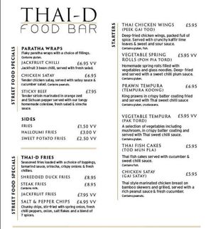 Menu at Thai D Food Bar in Shrewsbury
