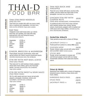 Menu 2 at Thai D Food Bar in Shrewsbury