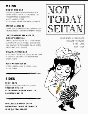 Menu at Not Today Seitan in Oswestry
