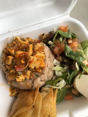 Majado de malanga con “pollo”  de soya en salsa criolla at La Zanahoria in Bayamon