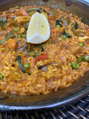 Paella 🥘, one of the main courses of the daily menu. at Tulsi in Barcelona
