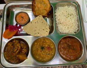 Thali, one of the main courses of the daily menu. at Tulsi in Barcelona