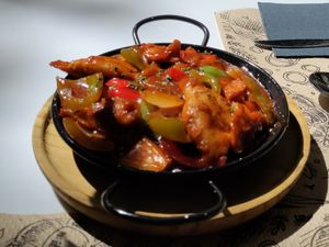 Huera chicken in a delicious not-too spicy sauce at Tulsi in Barcelona