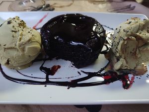 Chocolate couldn't with pistachio Icecream  at Tulsi in Barcelona