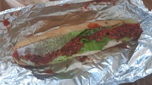 Sausage baguette - take out at Tulsi in Barcelona