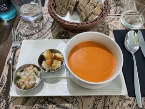 Menu starter (Gazpacho)  at Tulsi in Barcelona