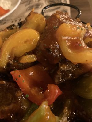 Seitan chil with rice at Tulsi in Barcelona