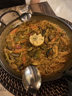 Vegan paella, a bit too salty   at Tulsi in Barcelona