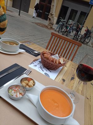 Menu del dia comes with bread and wine included! at Tulsi in Barcelona