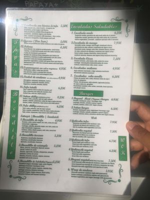 Back of menu aug2020 at Tulsi in Barcelona