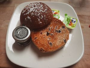 Teacake with sunflower spread and raspberry jam. at Baileys 2 in Bury St Edmunds