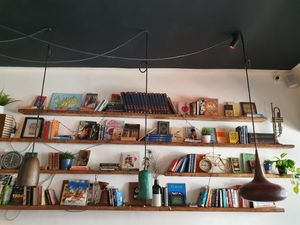 Shelves downstairs at Mandala in Essaouira