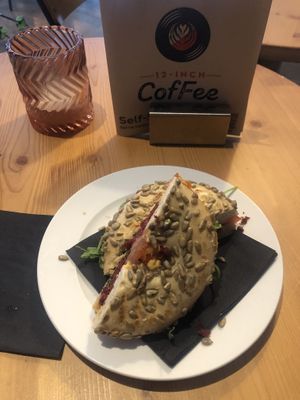 vegan falafel bagel 🥯   at 12-Inch CofFee in Saas-fee