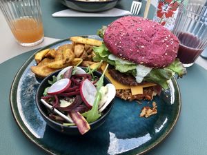 Vegan burger with tasty sauce!!  at Tabula Rasa in Colmar