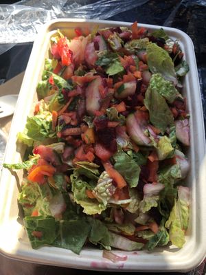 
Create your own chopped salad : beets ,romaine, carrots , cucumber , pepper, tomato, creamy vegan chipotle   at Juice N Blendz in Massapequa