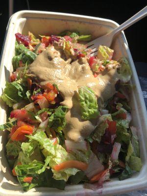 
Create your own chopped salad : beets ,romaine, carrots , cucumber , pepper, tomato, creamy vegan chipotle   at Juice N Blendz in Massapequa