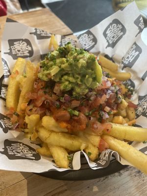 Fries with vegan mixed bean chilli and vegan cheese   at The Slamwich Club in Stoke-on-trent
