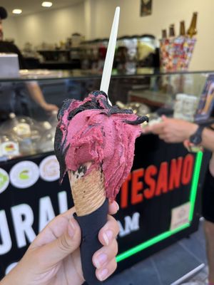 Black hawaii and rassberry  at Gelato Bar in Denia