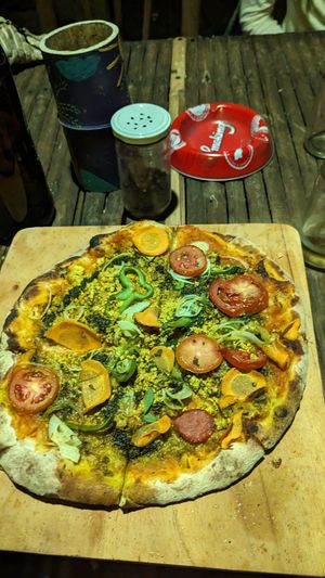 Vegan tofu pizza at Pizzeria El Zopilote in Ometepe