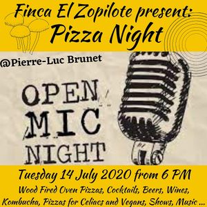 Pizza night flyer open mic at Pizzeria El Zopilote in Ometepe