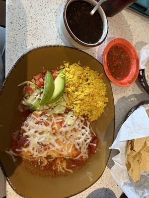 Excellent vegan cheese enchiladas with turmeric rice and black beans! Love that there’s several vegan friendly meals without having to customize it myself. Will definitely be bac at Adobe Cafe in New Braunfels