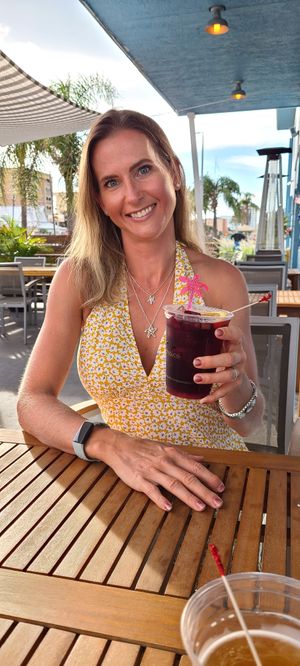 inviting outdoor seating with shade and a large fan. I'm enjoying their homemade sangria at Coastal Pizza Kitchen in Redington Beach
