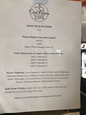 Menu at Oak Flame Pizza in Sanford