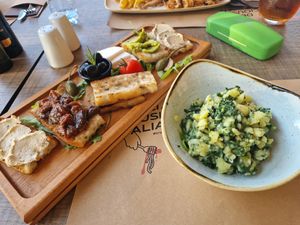 Vegan tapas,  swiss chard with potatotes at La Pentola in Porec