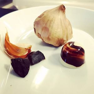 Praline with black garlic (the garlic is grown and fermented in Skåne) at Mosters Praliner in Malmo