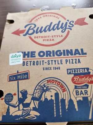 Margherita pizza with daiya vegan cheese. at Buddy's Pizza in Warren