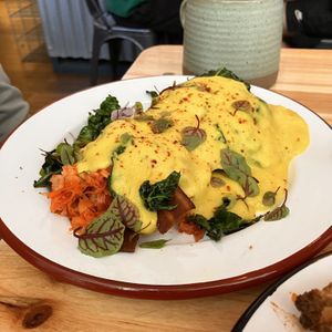 Kimchi with toast  at The Hedgerow Hound in Plymouth
