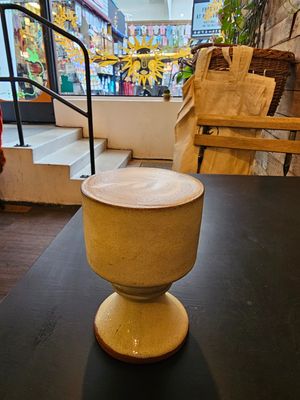 Flat white in a goblet 😍 at The Hedgerow Hound in Plymouth