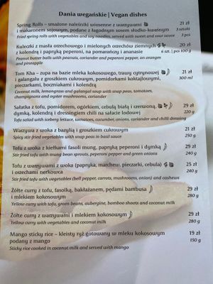 Vegan menu section at Tajska Hot Spoon in Lodz