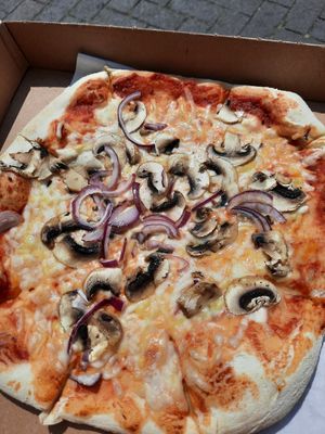 Fun Guy (fungi) pizza - mushroom and onion. at Captain pizza in Cowes