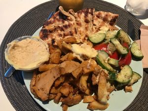 Take away box. Vegan gyros. Seitan at Mikos Gyros in South West London