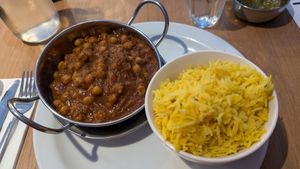 Channa masala and rice at Kisimul Cafe in Isle Of Barra