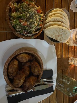 Salad cous cous, plus falafel and pitta  at Blooming Cactus in Lanzarote