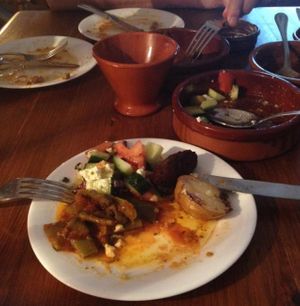 Fasulakia, Greek Salad, Falafel and Greek Lemon Potatoes at Blooming Cactus in Lanzarote