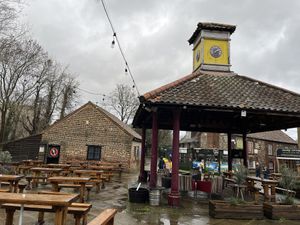 Outside seating near the Merton Abbey Mill #Veganuary at Assisted by Nature in South West London