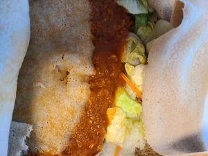 Lentil stew on injera at Lalibela in Sioux Falls