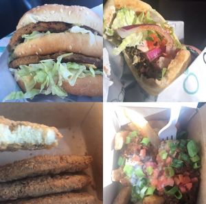 Famous Burger, gyro, pretenders, supreme fries. at Odd Burger in Windsor